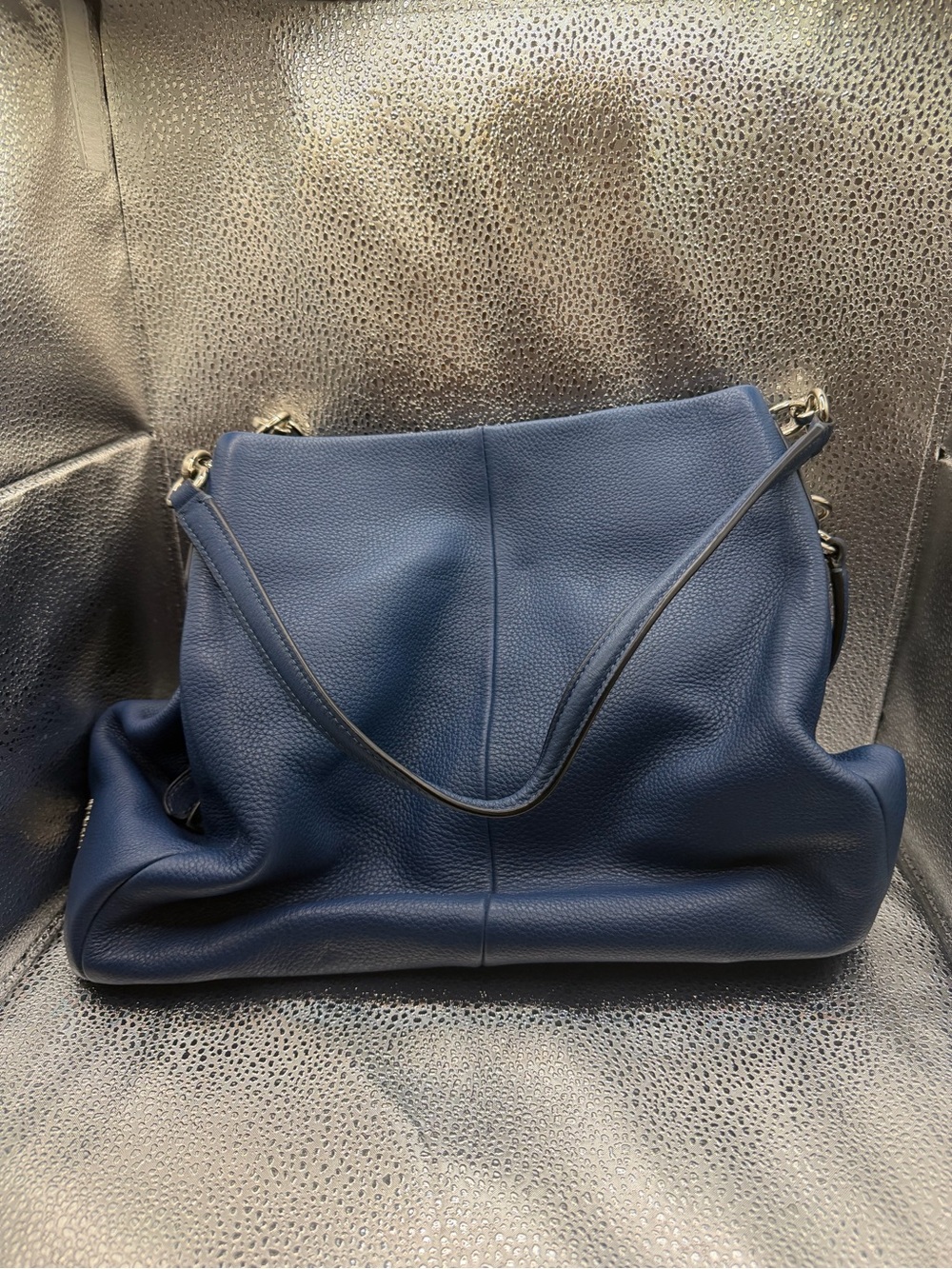 Coach Madison Phoebe Blue Pebbled Leather Shoulder Bag